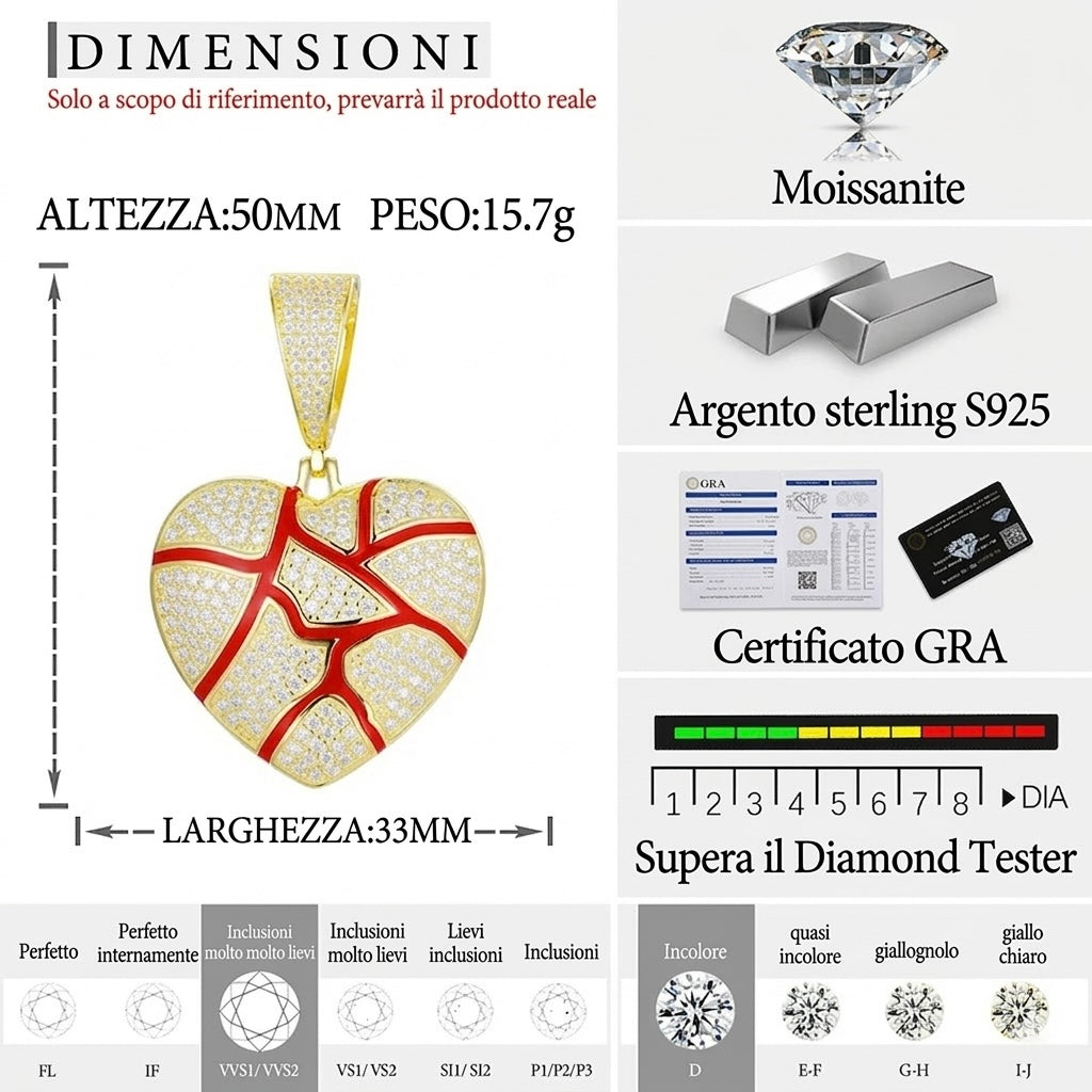 Ciondolo "Bleeding Heart" Argento 925 & VVS Moissanite